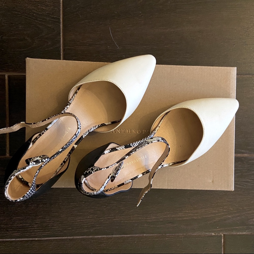 Anthropologie Carina Block Heels - Cream & Black - Picture 2 of 7